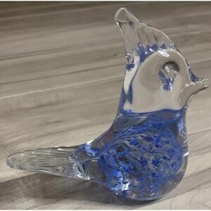Beautiful Hand Blown Bird Art Glass Paperweight Murano Style Blue